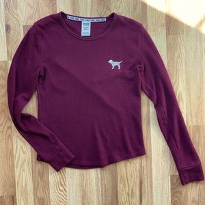 VS PINK | Burgundy Red Long Sleeve Thermal Sleepwear Top